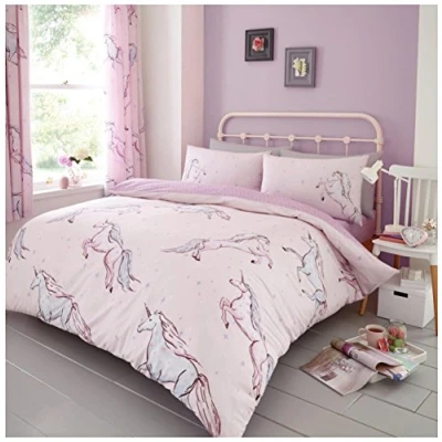 Image of GC GAVENO CAVAILIA Unicorn Duvet Cover Double, Cosy &amp; Warm Animal Bedding Set Pink With Pillowcases