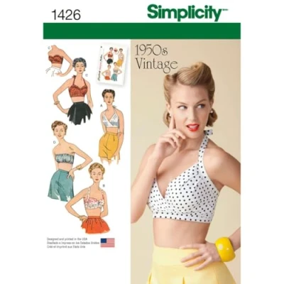 Image of Simplicity Sewing Pattern 1426: Misses&#039; Vintage 1950&#039;s Bra Tops, Size, Paper, White, D5 (4 6 8 10 12)