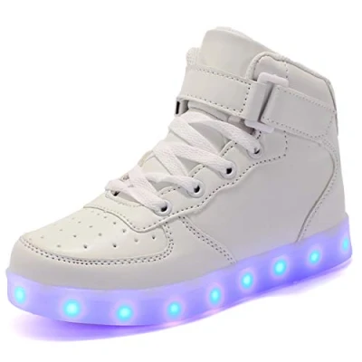 Image of Unisex Women Men LED Light up Shoes7 Colors Flashing Trainers High top USB Charging Sneakers for Boys and Girls,Kids Energy Lights (White, 9)