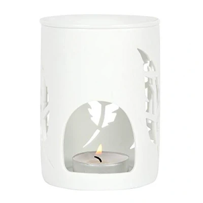 Image of Dashing White Ceramic Feather Cut Out Oil Burner 12cm x 9cm (1 Pc.) Luxurious Design, Premium Material, Aromatherapy Accessory Ideal for Home &amp; Office Decor