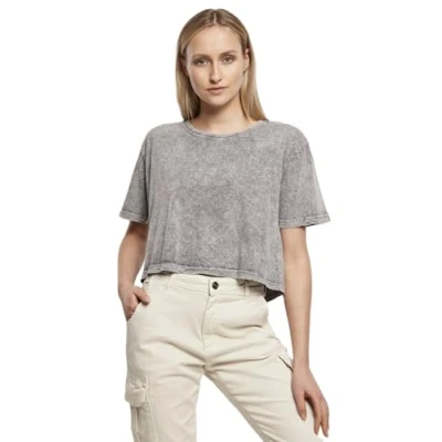 Image of Build Your Brand Ladies Acid Washed Cropped Tee, Women’s T Shirt, Darkgrey White, M BY054 01259 0046
