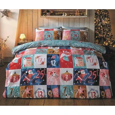 Image of Rapport Home Christmas Advent Calendar King Reversible Microfibre Duvet Cover Set Xmas Kingsize Multicoloured Bedding
