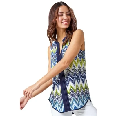 Image of Roman Womens Zig Zag Notch Neck Jersey Top Lime Green Size 10 UK