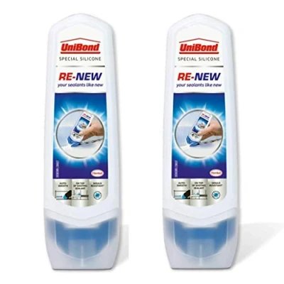 Image of UniBond Re New Silicone Sealant / White sealer for bathroom, kitchen, sink or shower Triple protect mould resistance 1 x 100ml (2 Packs, Multi)