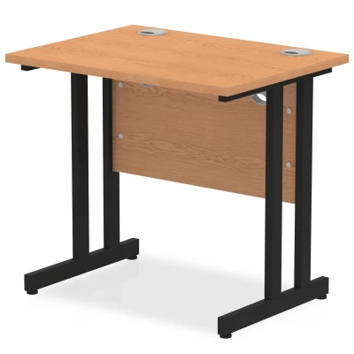 Image of Impulse 800 x 600mm Straight Desk Oak Top Black Cantilever Leg