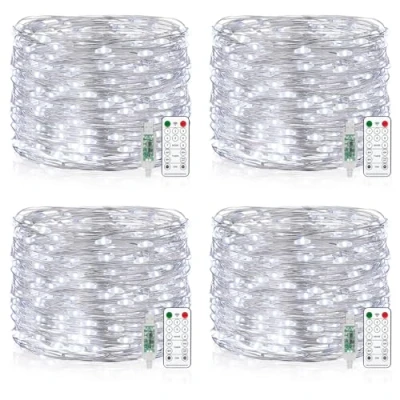 Image of Vacoulery USB Fairy String Light, 15M 150Leds Silver Wire Lights with 8 Lighting Modes Remote Control Powered Led Timer for Bedroom Halloween Christmas Decoration