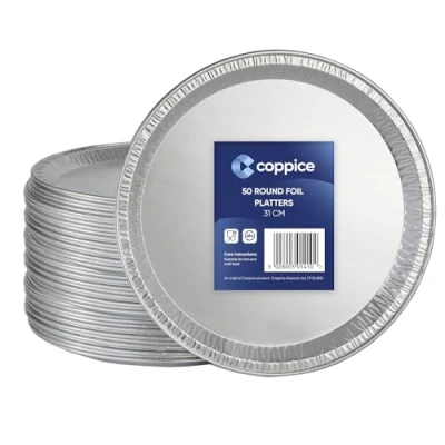 Image of Coppice Silver Round Aluminium Foil Platters for Parties, Buffets &amp; Entertaining 31cm Food Safe (50)