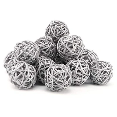 Image of 20pcs Decorative Rattan Balls, Wicker Balls Orbs Vase Fillers for Craft, Party, Valentine&#039;s Day, Wedding Table Decoration, Baby Shower, 3cm/1.18in (Green,Silver)(Silver)