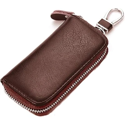 Image of iSuperb® Leather Key Case Card Holder Wallet Purse Pouch Bag Security with Hook Clip 11x6x2.5cm (Brown)