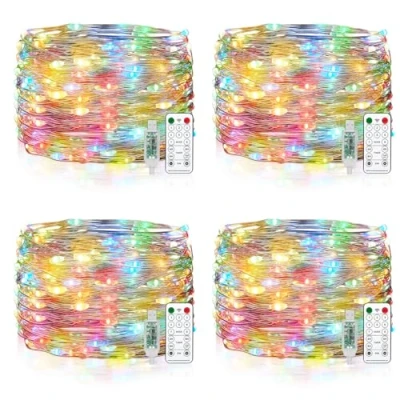 Image of [4 Pack] Fairy String Lights, 100LED 10M 8 Modes USB Powered Remote Control Copper Wire Decorative Lights with Timer for Bedroom, Party, Wedding, Christmas