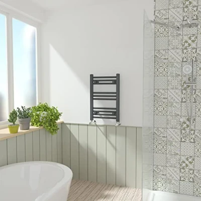 Image of NRG Anthracite Straight Central Heating Towel Rail Bathroom Heated Rad Radiators Ladder Warmer 600x400mm