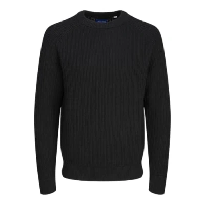 Image of JACK &amp; JONES Men&#039;s Jorcody Knit Crew Neck Jumper, Black, L