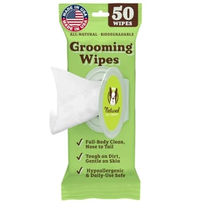 Image of Natural Dog Company Grooming Wipes with Aloe Vera, Cleanses, Soothes, &amp; Deodorizes, Fragrance Free, Hypoallergenic, Biodegradable for Ear, Paws, Face and Butt (50 Wipes)