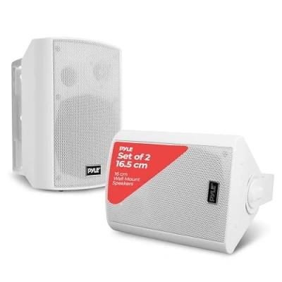 Image of Pyle Outdoor Wall Mount Patio Stereo Speaker Waterproof Bluetooth Wireless &amp; No Amplifier Needed Portable Electric Theater Sound Surround System for Home Party Cabinet Enclosure PDWR61BTWT
