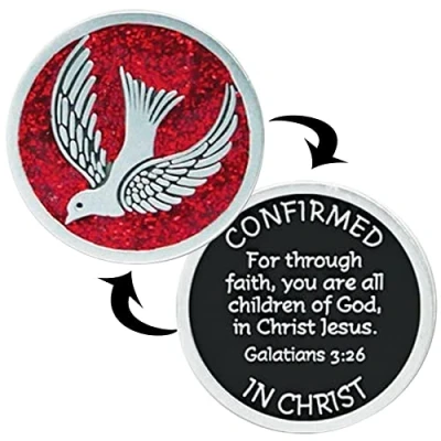 Image of Widdle Gifts Ltd Confirmation Pocket Token Coin Boxed Gift Red Glitter with Dove 4366