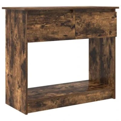 Image of vidaXL Console Table Smoked Oak Engineered Wood Two Drawer Storage 85.5x38.5x74.5cm Living Room/Hallway