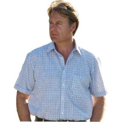 Image of Champion Mens Checked Country Casual Short Sleeve Shirt Tattersall Blue XXL