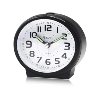 Image of Ravel Oval Modern Midsize Bedside Alarm Clock with Snooze and Light Analogue Quartz RC046 .3 Black