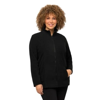 Image of Ulla Popken Women&#039;s Fleece, Modular System, Inner Jacket, Stand up Collar Sweat, Black, 46 48