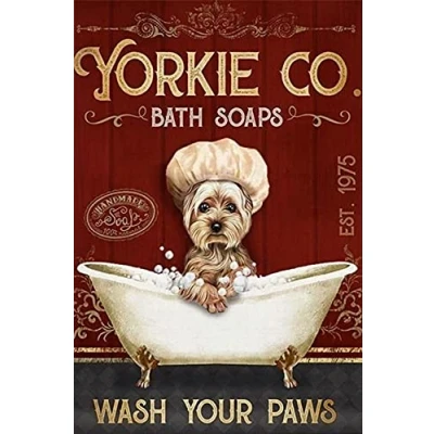 Image of TNND Yorkshire Terrier Bath Soap Metal Sign Art Tin Poster Gift 8x12 inch