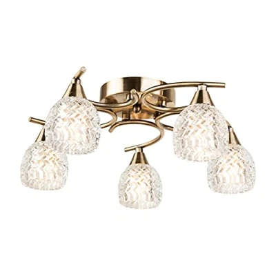 Image of Hendon Swirl Antique Brass Flush Ceiling 5 Light/Dining Room/Living Room/Bedroom/Light