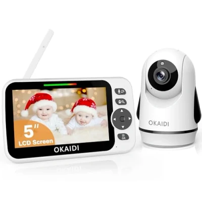 Image of OKAIDI Video Baby Monitor with Camera and Audio, 5&quot; Display No WiFi, 30H Battery 1000ft Range Monitor, Remote Pan Tilt Zoom Camera, Night Vision, 2 Way Talk, VOX,Temperature