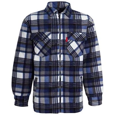 Image of High Mount Unisex/Men&#039;s Fleece Baxter Sherpa Fur Lined Lumberjack Check Collared Shirt (Blue, 3XL)