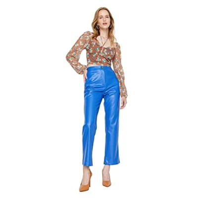Image of Trendyol Women High Waist Straight Leg Flare Trousers Blau