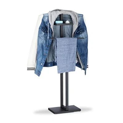 Image of Relaxdays Valet Stand, Garment Rack with Clothes Hanger and Pants Rail, Black, HxWxD 112x52.5x20 cm