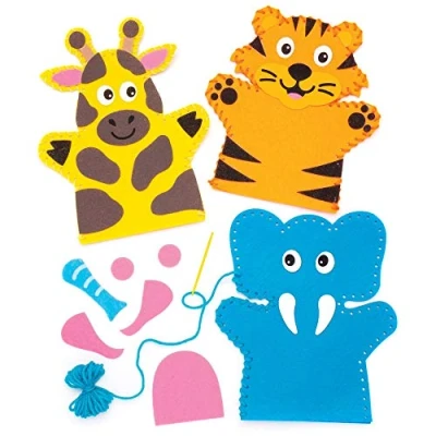 Image of Baker Ross AW642 Jungle Animal Hand Puppet Sewing Kits (Pack of 4)