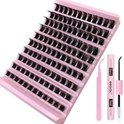 Image of GGOKOK Wispy DIY Lash Extension Kit 8 16mm Eyelash Clusters 120 pcs Natural Individual Lashes with Bond and Seal Cluster Applicator at Home D Curl Fluffy Extensions(D03,Kit)
