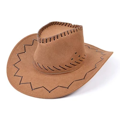 Image of Bristol Novelty BH425 Cowboy Hat Leather Stitched Brown, Unisex Adult, One Size