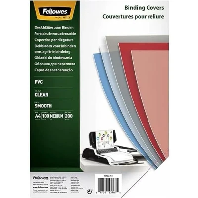 Image of Fellowes Transpsarent Plastic Covers 200 Micron (100 Pack)