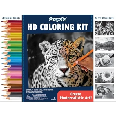 Image of Crayola HD Coloring Kit, 30 Colored Pencils &amp; 20 Premium Pages, Gift