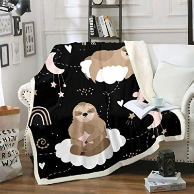 Image of Loussiesd Kids Fleece Blanket Sloth Cute Animal Pattern Sherpa for Couch Travel Sofa Microfiber Cartoon Printed Plush Throw Room Decor Fuzzy 50&quot;x60&quot;