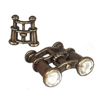 Image of Dolls House Antique Brass Binoculars Miniature 1:12 Scale Metal Study Accessory