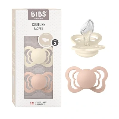 Image of BIBS Couture Soother 2 Pack, BPA Free Dummy Pacifier, Anatomical Nipple. Silicone, Size (6 18 Months), Ivory/Blush