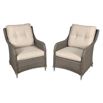 Image of Dellonda Chester Rattan Wicker Outdoor Lounge Chairs with Cushion, Brown DG69