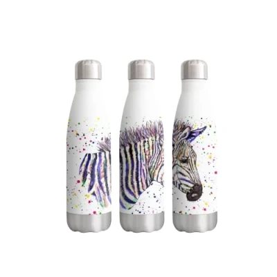 Image of Vixar Zebra Wildlife Animals Watercolour Art Bottle Double Wall Insulated Stainless Steel Sport Drinks 500ml White Gift Ideal for School Work Office Oudoor Sports Keeps Hot and Cold