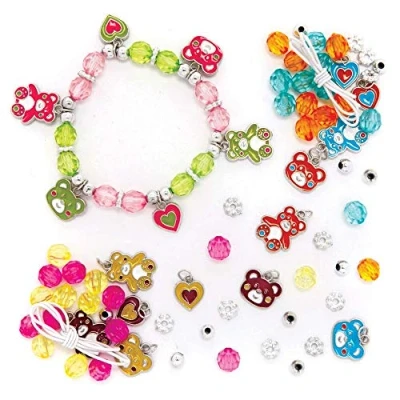 Image of Baker Ross FE368 Teddy Bear Charm Bracelet Kits Pack of 3, Perfect for Kids Jewellery Making Activities, Bead Art Activities or Party Crafting