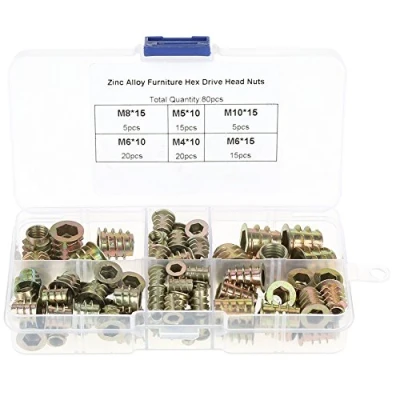 Image of 80pcs M4/M5/M6/M8/M10 Insert Nut Zinc Alloy Screw in Type Hex Drive Threaded Furniture Nuts Bolt Assortmen Repair Tool Set