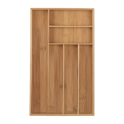 Image of Relaxdays Cutlery Tray, 6 Compartments, Bamboo, 5 x 27.5 46 cm, Narrow Kitchen Drawer Insert for Utensils, Natural