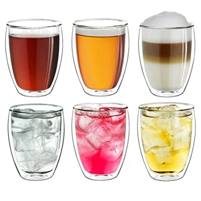 Image of Creano Double Walled Coffee Glasses 400ml Insulated XXL Latte Macchiato Cups Cappuccino, Tea Handmade Heat Resistant Mugs 6 pcs (Pack Of 1)
