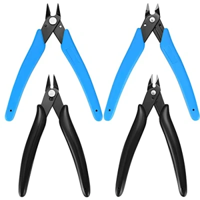 Image of 4 Pcs Wire Cable Cutters, Side Precision Flush Cutters Strippers, Electrical Snips Pliers Strippers with Soft Grip for Jewelry Craft DIY Blue/Black