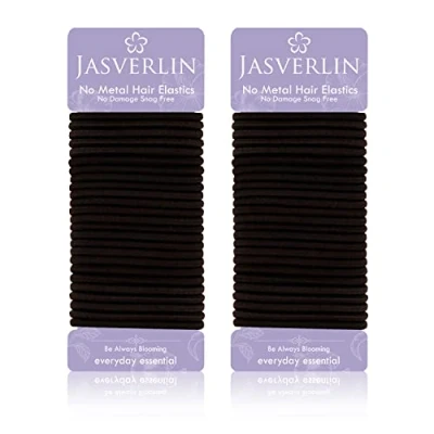 Image of JASVERLIN Dark Brown Hair Elastics Ties for Women, Small Scrunchies Band Ponytail Holders No Damage Pull Slip Thick Thin 50 pieces (Dark Brown)