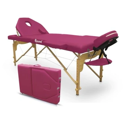 Image of QUIRUMED Elite Folding Wooden Massage Table, Colour Pink, 194 x 70 cm, Leatherette, Portable, Foldable backrest, Removable headrest, Face hole, Height adjustable, Up to 150 kg