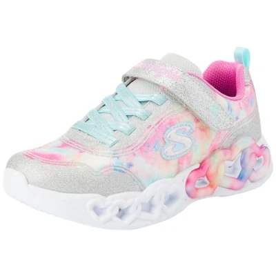 Image of Skechers Girls Trainers, Silver Sparkle Mesh/Multi Trim, 3 UK