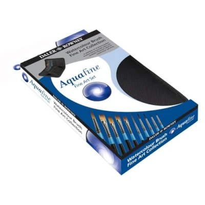 Image of Daler Rowney Aquafine Watercolour &amp; Gouache Soft Synthetic Sable Hair Brush Set in a Zip Case, Short Handle, 10 Assorted Brushes, Ideal for Professional Artists Students