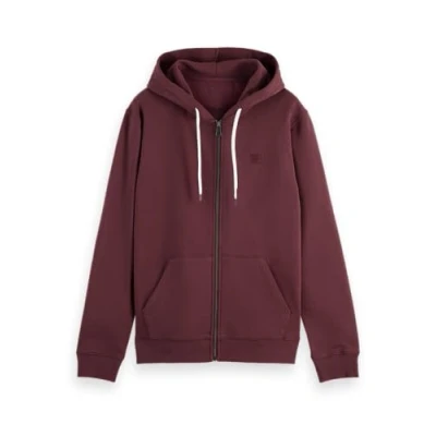 Image of Scotch &amp; Soda LOGO Badge FULL ZIP Through Hoodie Hoodie, Men&#039;s, Size: Large, Bordeaux