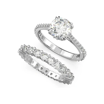 Image of Swarovski Constella Ring, White Round Cut and Pavé Crystals in a Rhodium Plated Setting, from the Collection, Size 58